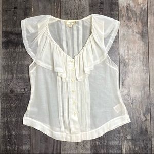 ANTHROPOLOGIE Moulinette Soeurs Silk Ruffle Sheer Blouse Cream White 4